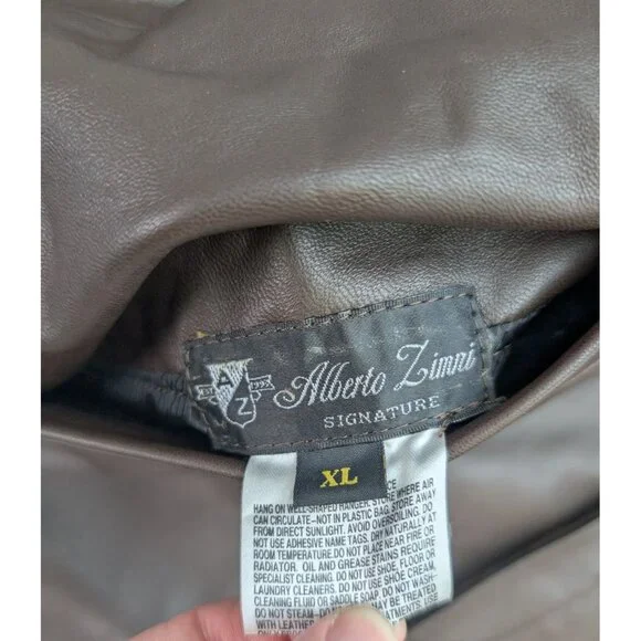 Men's Reversible Leather Jacket Coat Brown Wool Alberto Zimni Size XL
